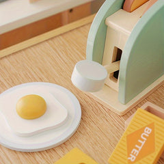 Kids Wooden Kitchen Playset with Toaster and Food Pieces