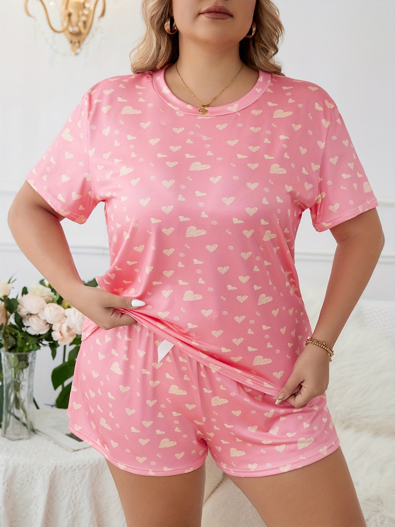 Heart Print Tee & Shorts Pajama Set