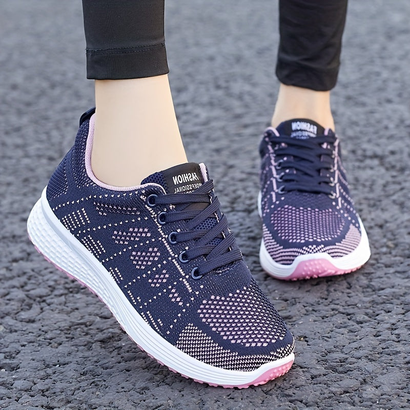 Women's Breathable Woven Sneakers Casual Lace Up Outdoor Shoes