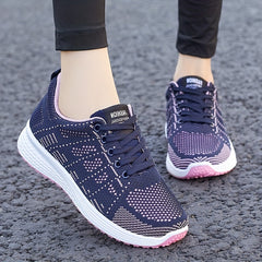 Women's Breathable Woven Sneakers Casual Lace Up Outdoor Shoes