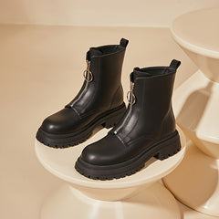 DAPHNE PU Leather Zipper Combat Boots Thick Soled Platform
