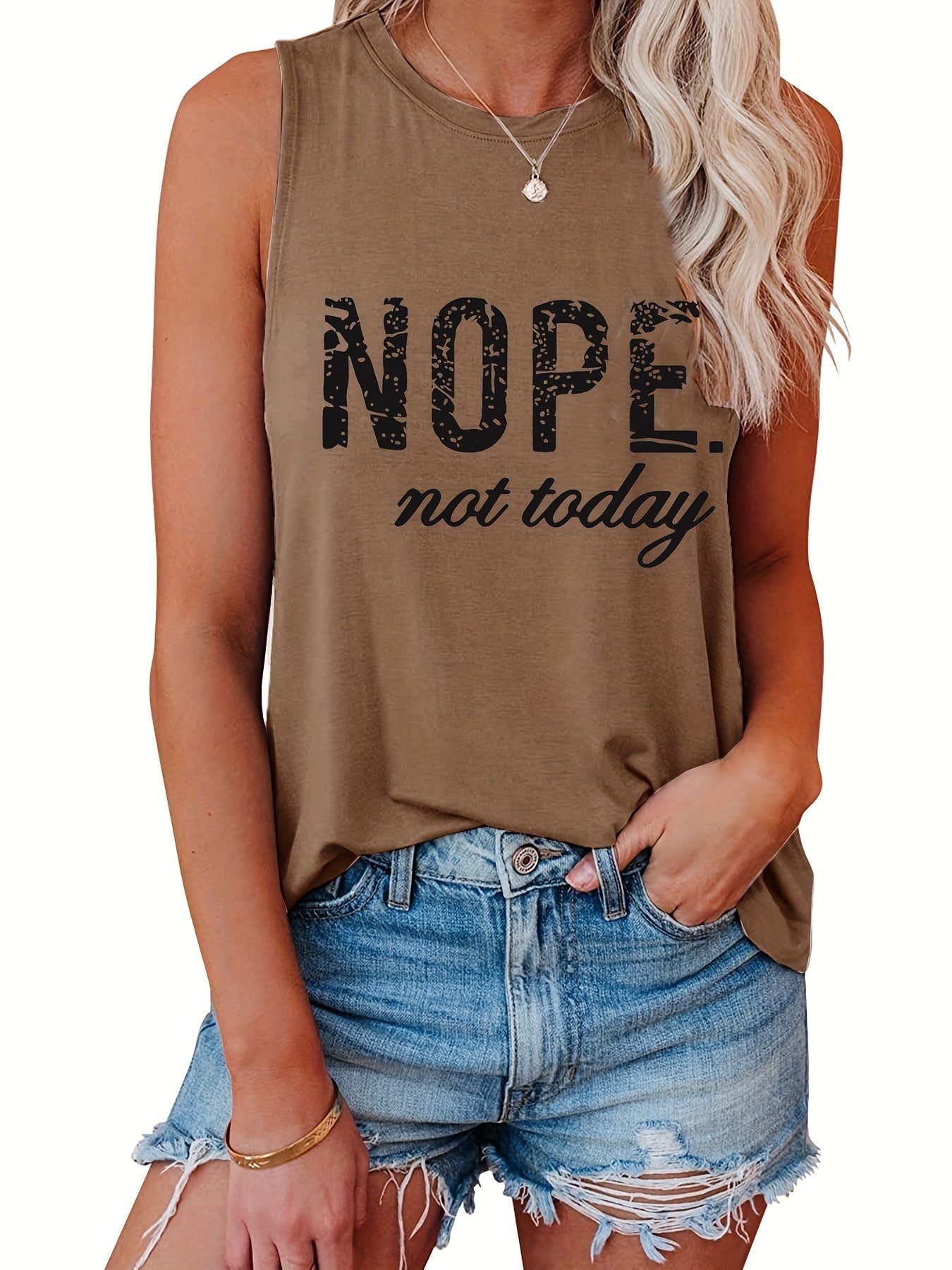 Not Today Print Tank Top Casual Crew Neck Summer Sleeveless Top