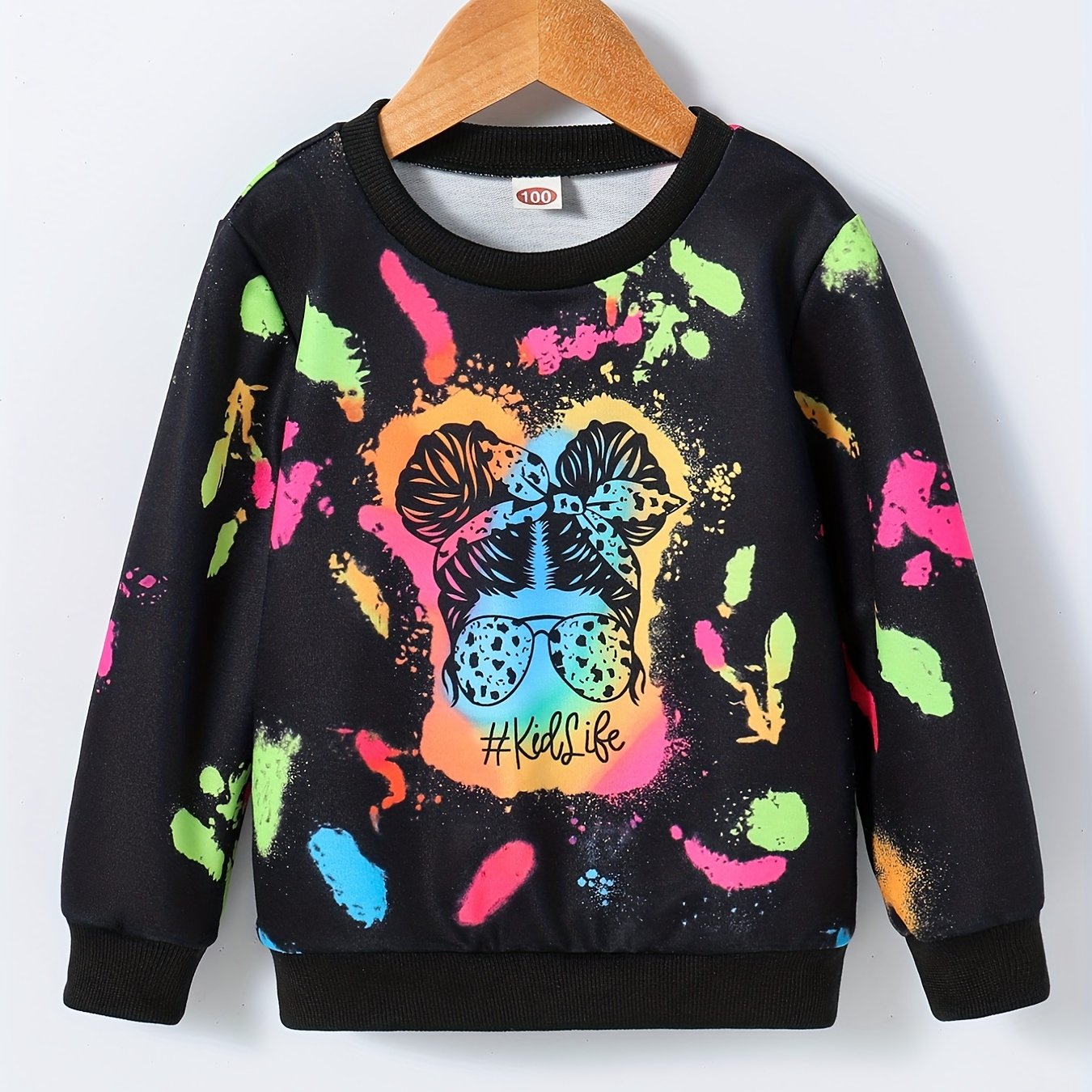 Girls Multicolored Portrait Graphic Sweatshirt