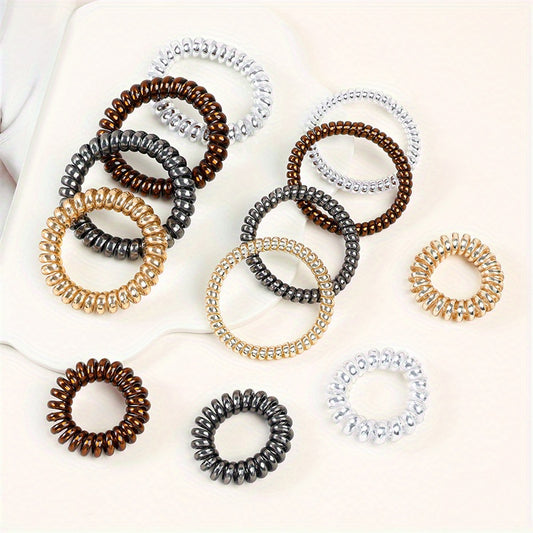 12pcs Spiral Hair Tie Scrunchies Metal Elastic Bands Ponytail Holder