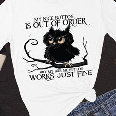 Nice Button Out Of Order Letter Print Short Sleeved Graphic T shirts