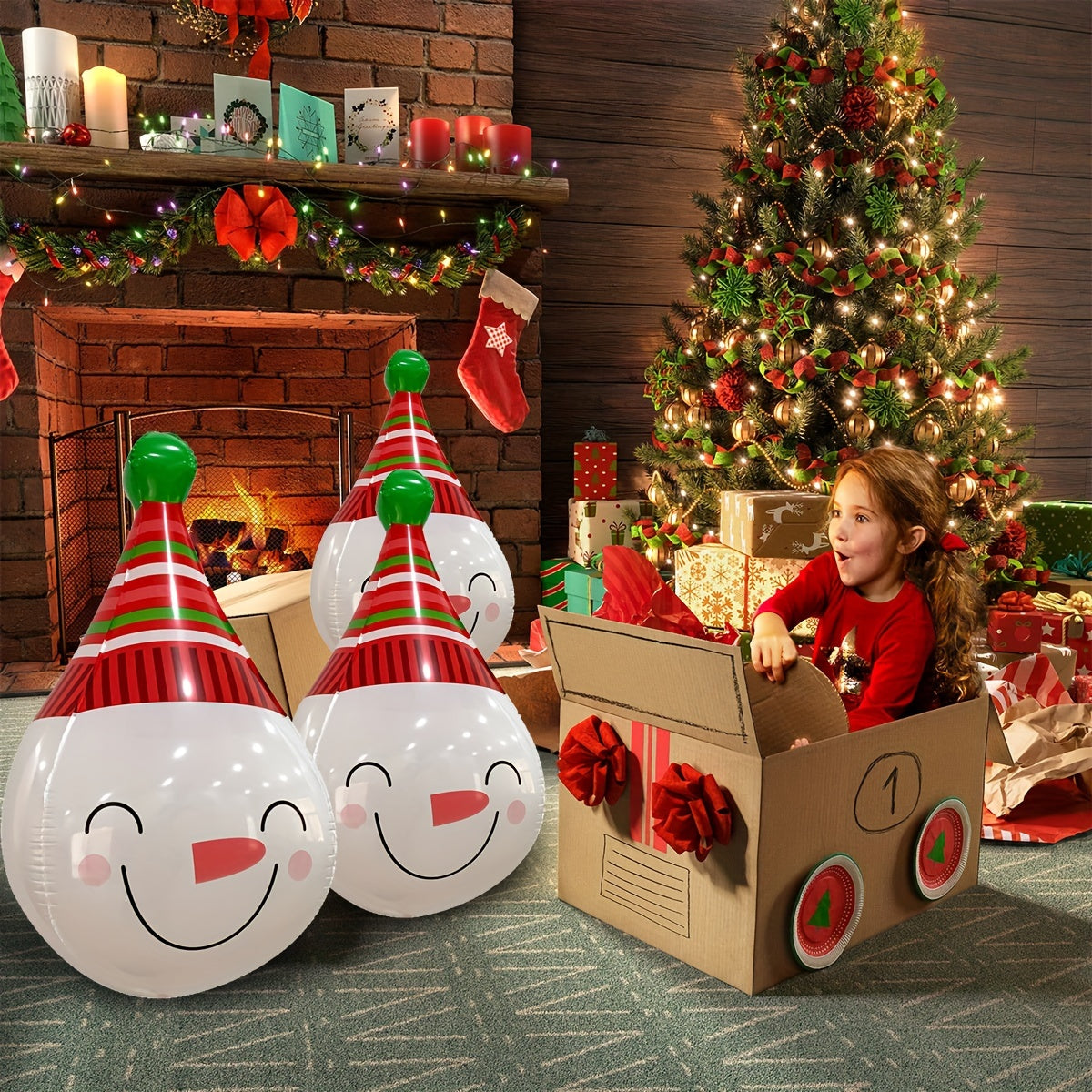 Christmas Snowman 4D Hat Balloon Smile Holiday Party Decoration Supplies