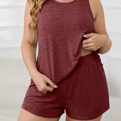 Plus Size Sexy Loungewear Set Women's Plus Tank Top & Shorts Pajamas
