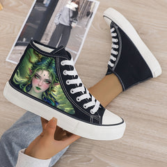 Anime Print Plush Lined Chunky Canvas Sneakers - High Top Walkin