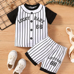 2pcs Boys Lucky Baby Number 167 Striped T-shirt & Shorts Set