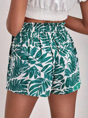Leaves Print Vacation Shorts Elastic Waist Women's Clothing