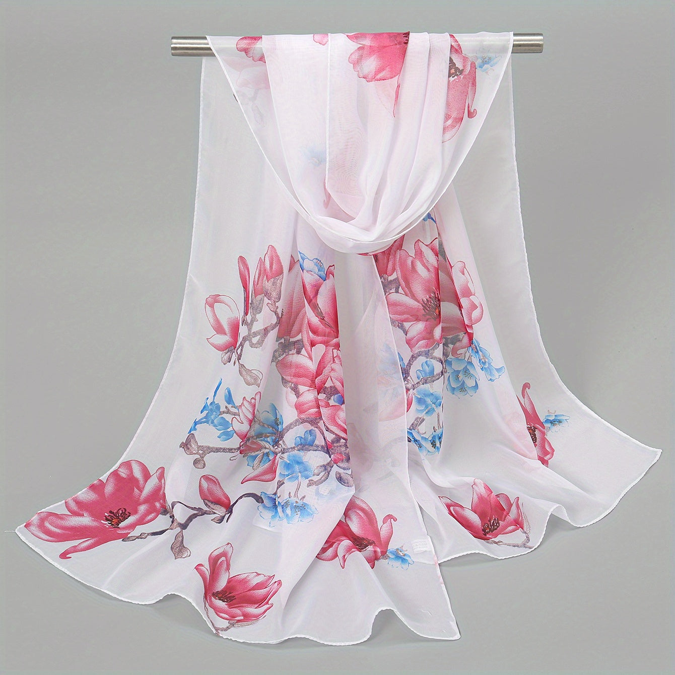 Flower Print Chiffon Scarf Lightweight Sunscreen Shawl