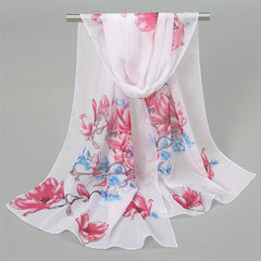 Flower Print Chiffon Scarf Lightweight Sunscreen Shawl