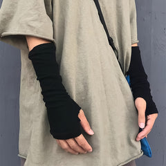2 Pairs Unisex Long Arm Sleeves Fingerless Gloves for Warmth & Sun Protection