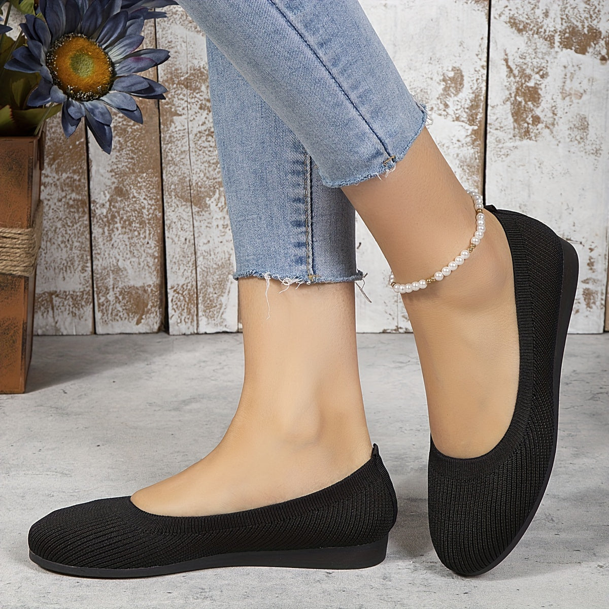 Breathable Flying Woven Flat Shoes Slip On Walking Shoes Lightweight Solid