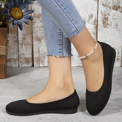 Breathable Flying Woven Flat Shoes Slip On Walking Shoes Lightweight Solid