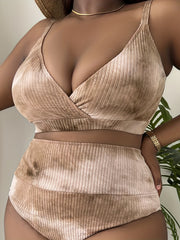 Tie Dye Ribbed V Neck 2 Piece Bathing Suit Set