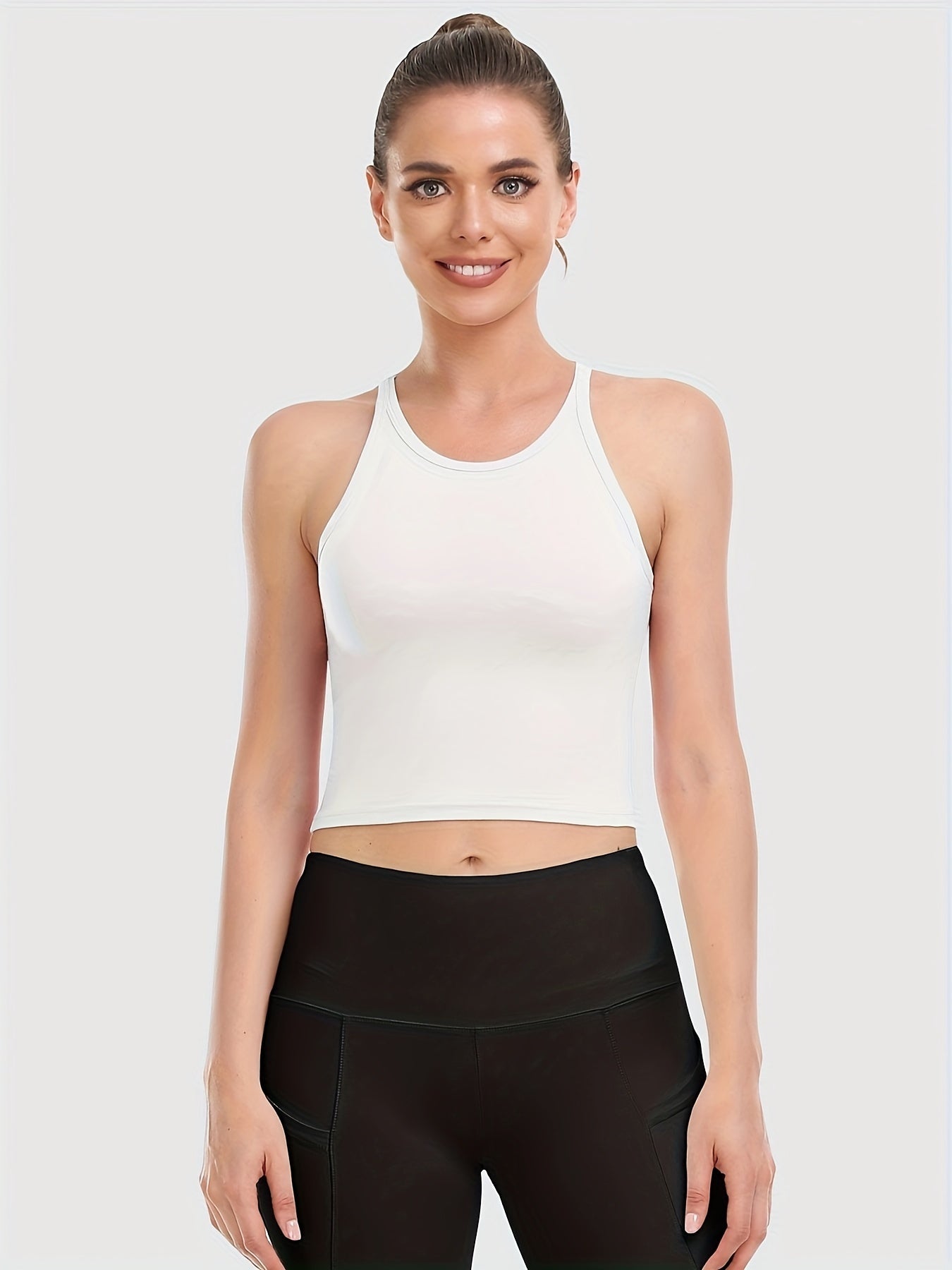 Solid Sleeveless Stretchy Tank Top Workout Gym Cropped Top