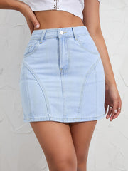 Pintuck Detail Short Denim Dress High Waist Slim Fit Skirt Women's Clothing