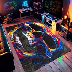 Colored Skeleton Head Area Rug Halloween Theme Floor Carpet Non Slip