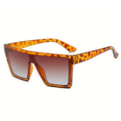 Flat Top Shield Glasses Square Frame Sunglasses Oversized Ombre Lens