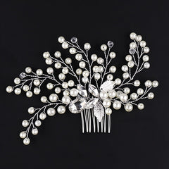 Silver Faux Pearl Crystal Wedding Hair Comb Headband for Bride