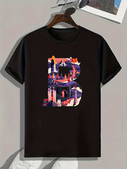 Men's B Print Graphic Tee Summer Casual Comfy T-shirt