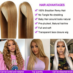 Honey Blonde Straight Lace Front Wig - Glueless Human Hair Wig 30cm