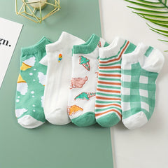5 Pairs Ice Cream & Striped Ankle Socks Women's Stockings