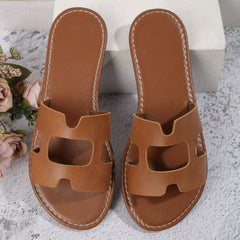 Women's Solid Slip-On Open Toe Sandals Non-Slip Outdoor Casual Slides