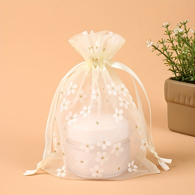 10pcs Colorful Organza Flower Gift Bags for Jewelry Cosmetics