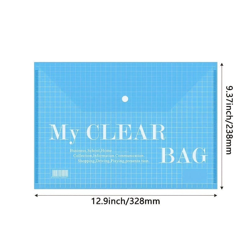 10pcs A4 Transparent Plastic Envelope Document Bag with Snap Buttons