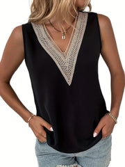 Eyelet Lace V Neck Tank Top for Summer Women