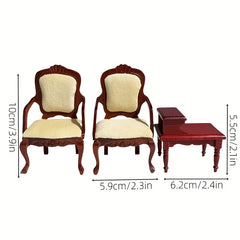 Dollhouse Vintage Red Wooden Armchair Coffee Table Set of Three