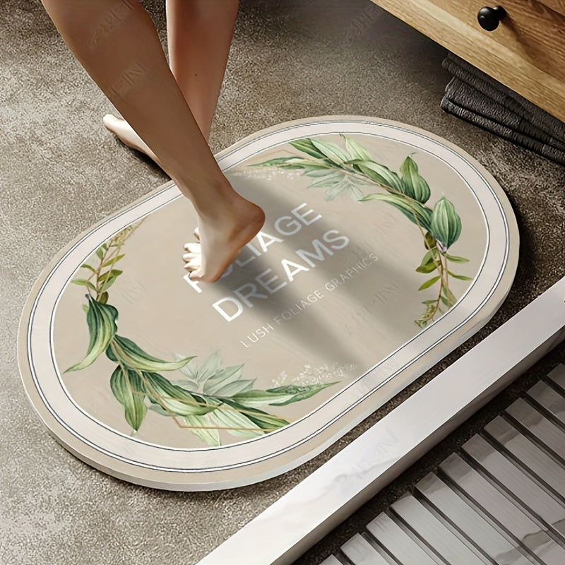 Leaf Pattern Bathroom Floor Mat Non slip Bath Rug Absorbent Carpet