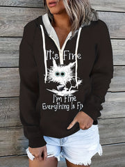 Cat Print Zip Hoodie Long Sleeve Hoodie