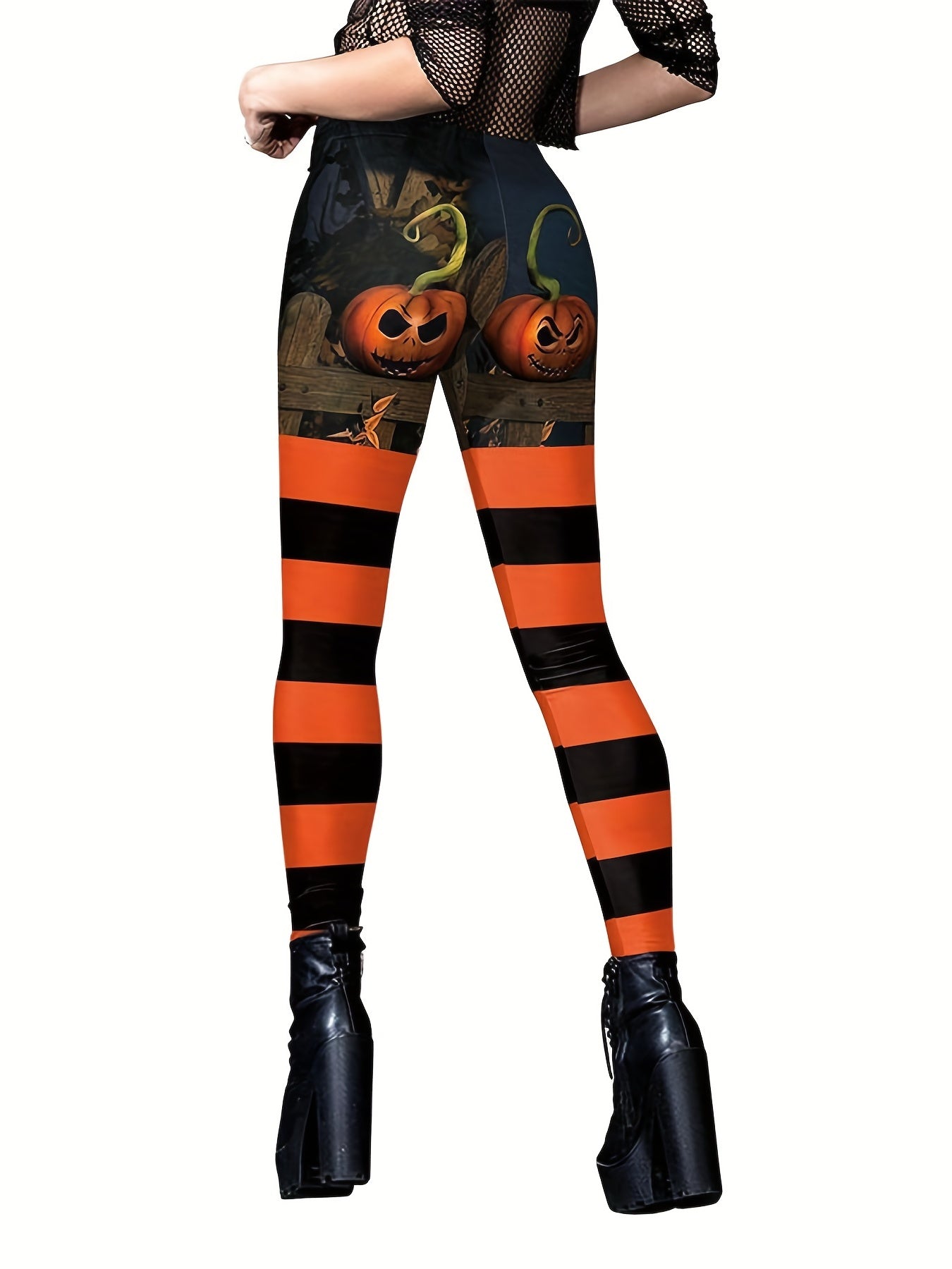 Halloween Pumpkin Print Skinny Leggings Women's Clothing