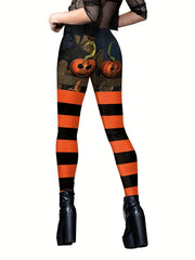 Halloween Pumpkin Print Skinny Leggings Women's Clothing