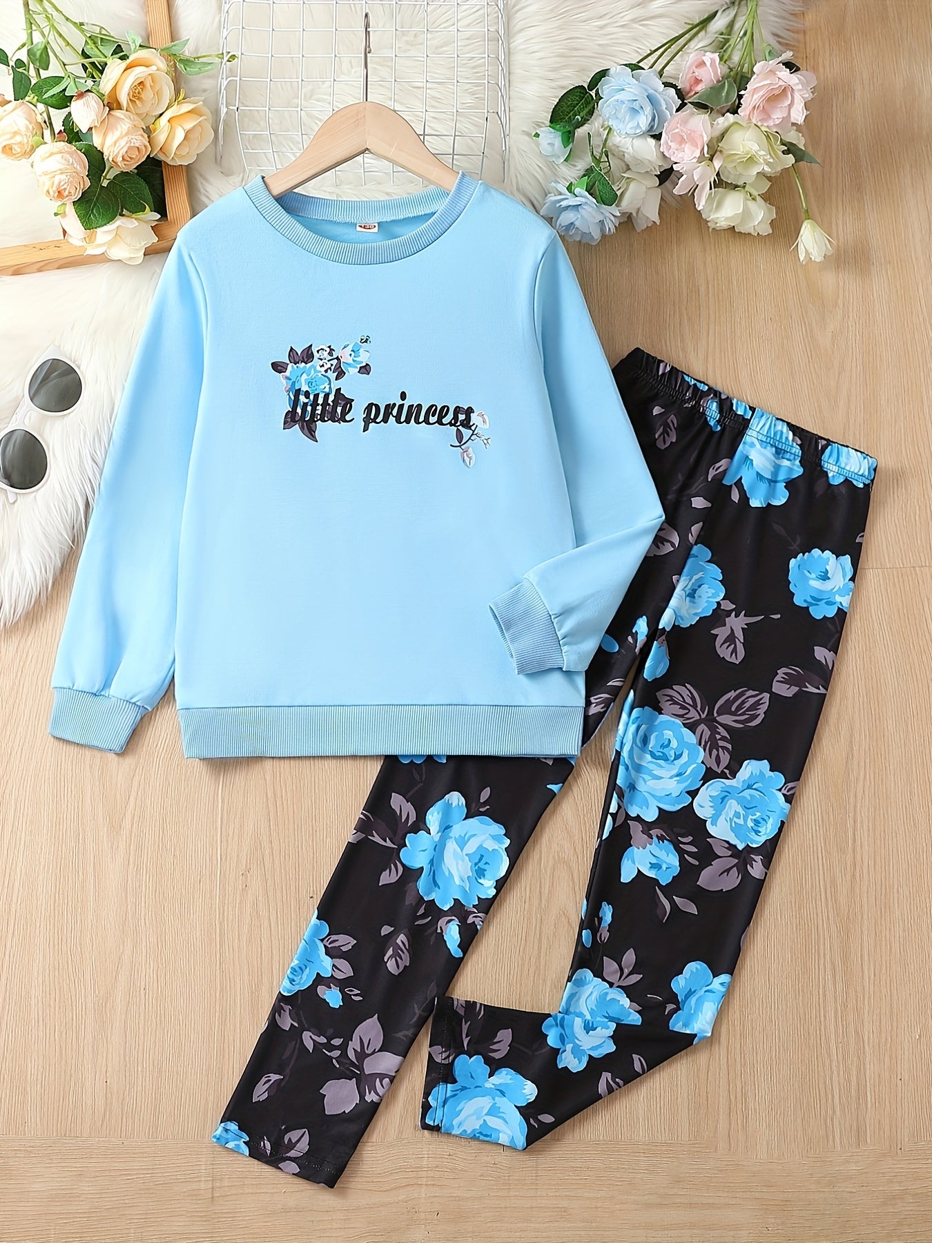 Girl's Floral 2pcs Sweatshirt & Leggings LITTLE PRINCESS Set