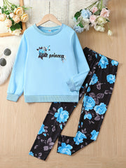 Girl's Floral 2pcs Sweatshirt & Leggings LITTLE PRINCESS Set