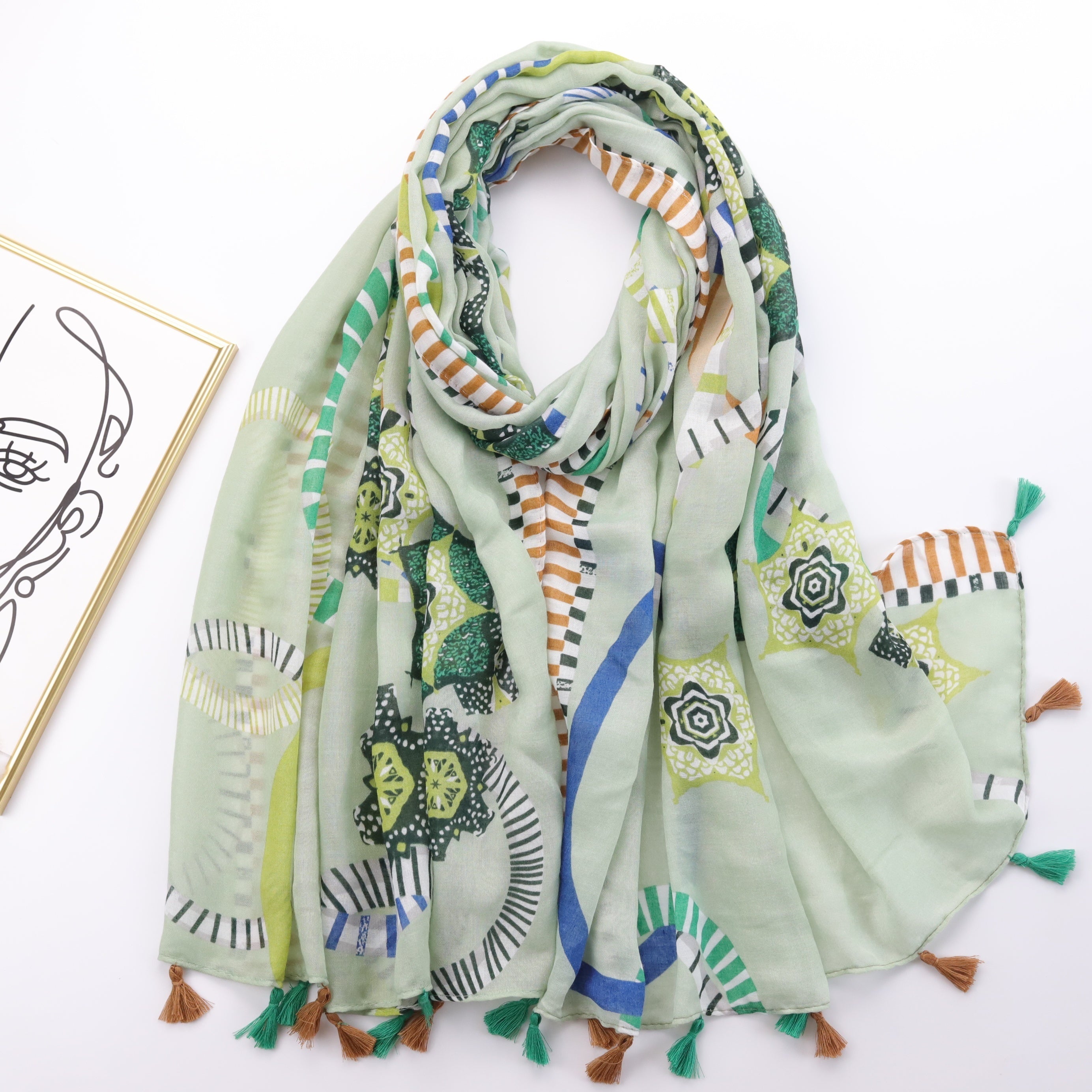 Geometric Star Print Tassel Scarf Boho Shawl Travel Beach Towel For Women