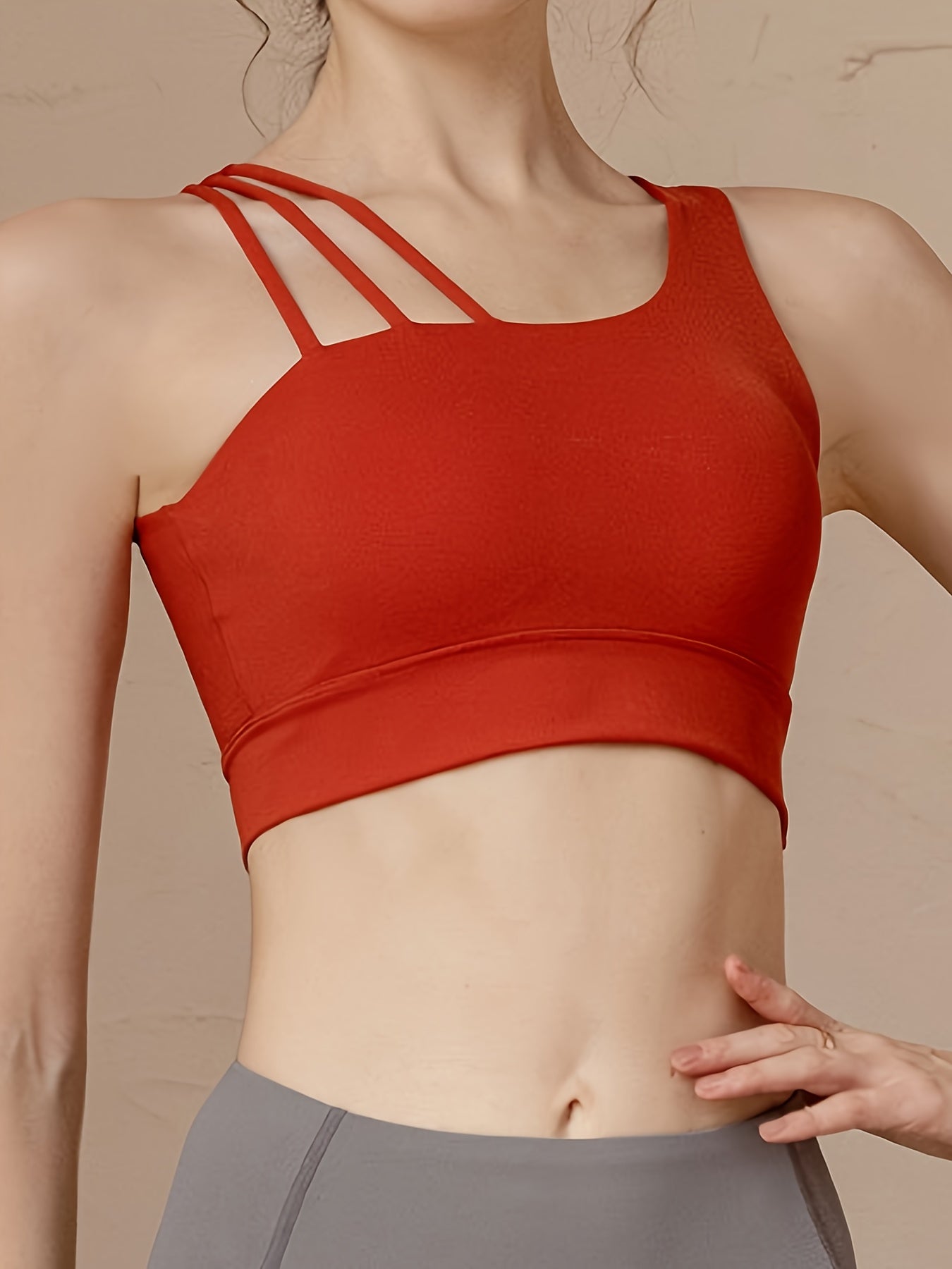 Asymmetrical Neck Sporty Top High Stretch Crop Top