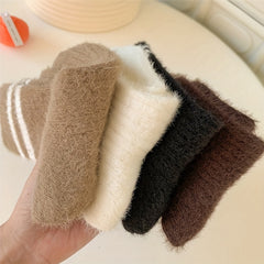 6 Pairs Striped Fuzzy Socks Comfy & Warm Women's Mid Tube Stockings