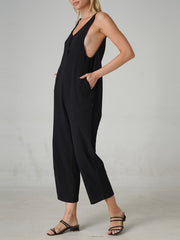 Women's Button Sleeveless V Neck Jumpsuit