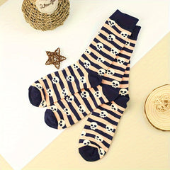 3 Pairs Skull Print Socks Halloween Mid Tube Stockings & Hosiery