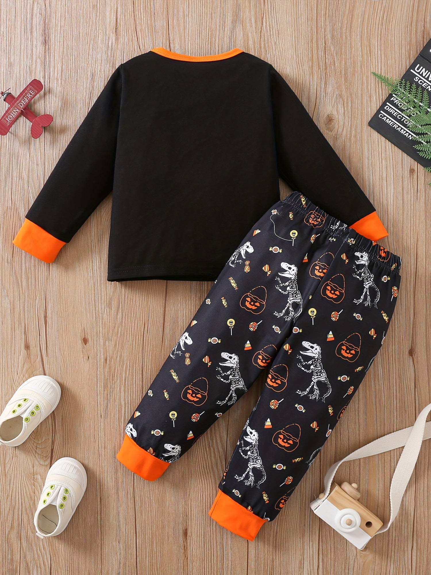 Halloween Print Toddler Kid's Pajamas - Pumpkin Pattern Loungewear Set