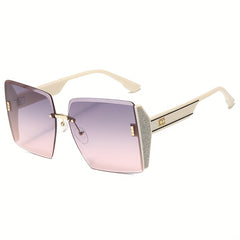 Gradient Oversized Rimless Sunglasses Retro Style Outdoor Glasses