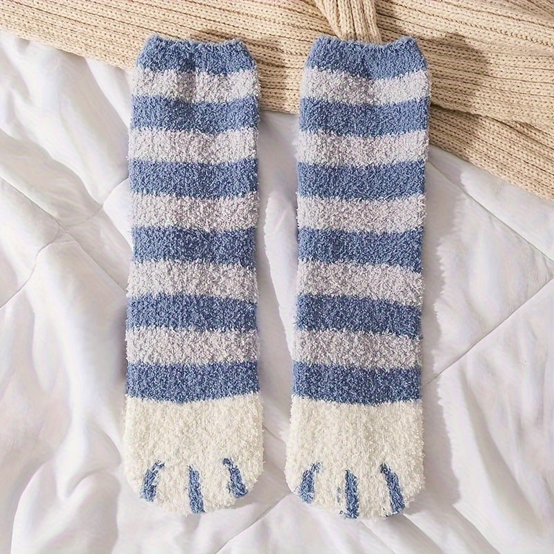 Cartoon Cat Claw Print Socks Warm & Fuzzy Stockings