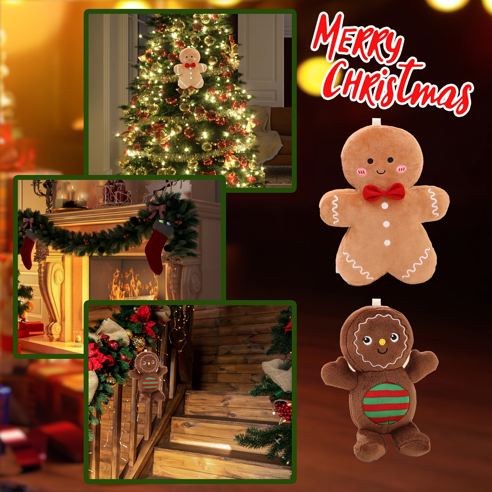 Gingerbread Man Plush Hanging Ornaments Set of 4