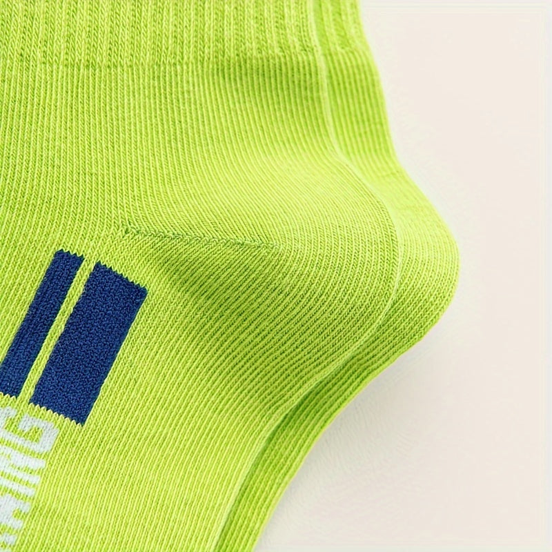 5 Pairs Boy's Striped Letter Crew Socks Cotton Blend Comfy Casual Style