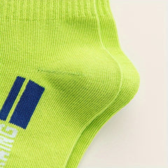 5 Pairs Boy's Striped Letter Crew Socks Cotton Blend Comfy Casual Style